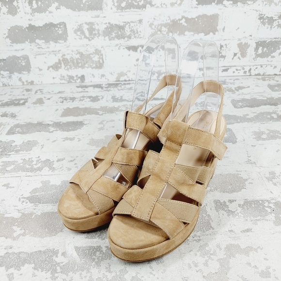 New Pelle Moda Kym Tan Suede Platform Wedge Sandals E739 - Picture 2 of 15